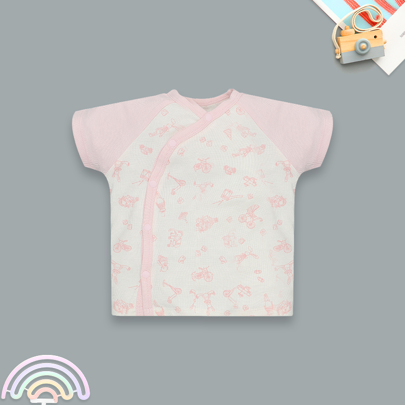 Bộ tay ngắn bé gái cài lệch Lullaby NH652C màu trắng in hồng 2