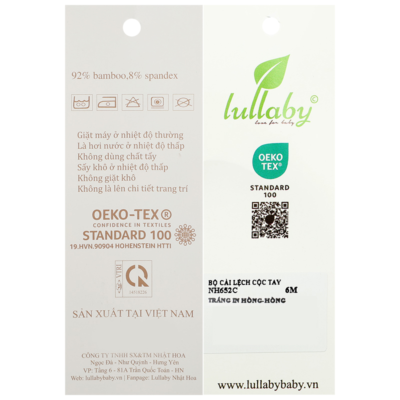Bộ tay ngắn bé gái cài lệch Lullaby NH652C màu trắng in hồng 14