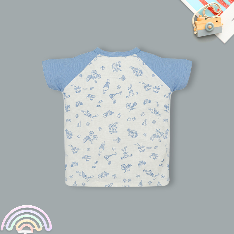 Bộ tay ngắn bé gái cài lệch Lullaby NH652C màu trắng in hồng 17