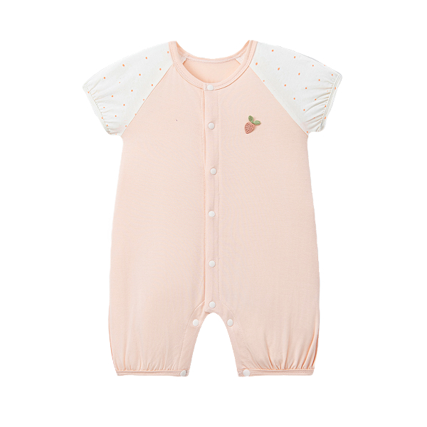 Bodysuit tay ngắn La Pomme khu vườn dâu tây màu hồng - AVAKids.com