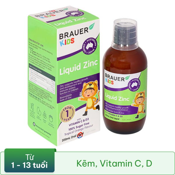 Siro Brauer Kids Liquid Zinc hỗ trợ tăng sức đề kháng cho bé