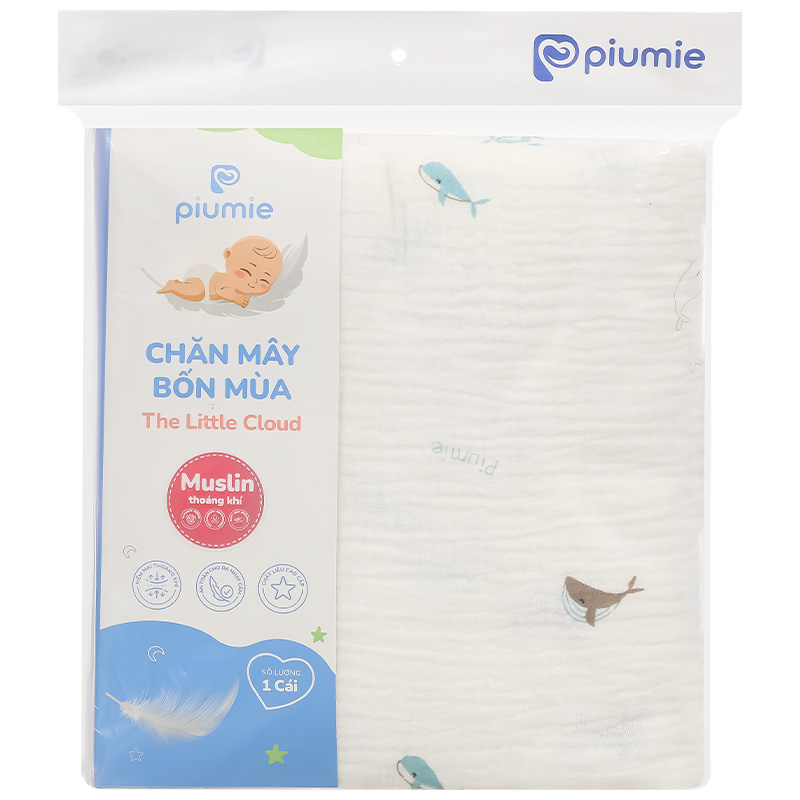 Chăn mây muslin Piumie 4 lớp 100x100 cm - Cá heo (từ 0 tháng) 7