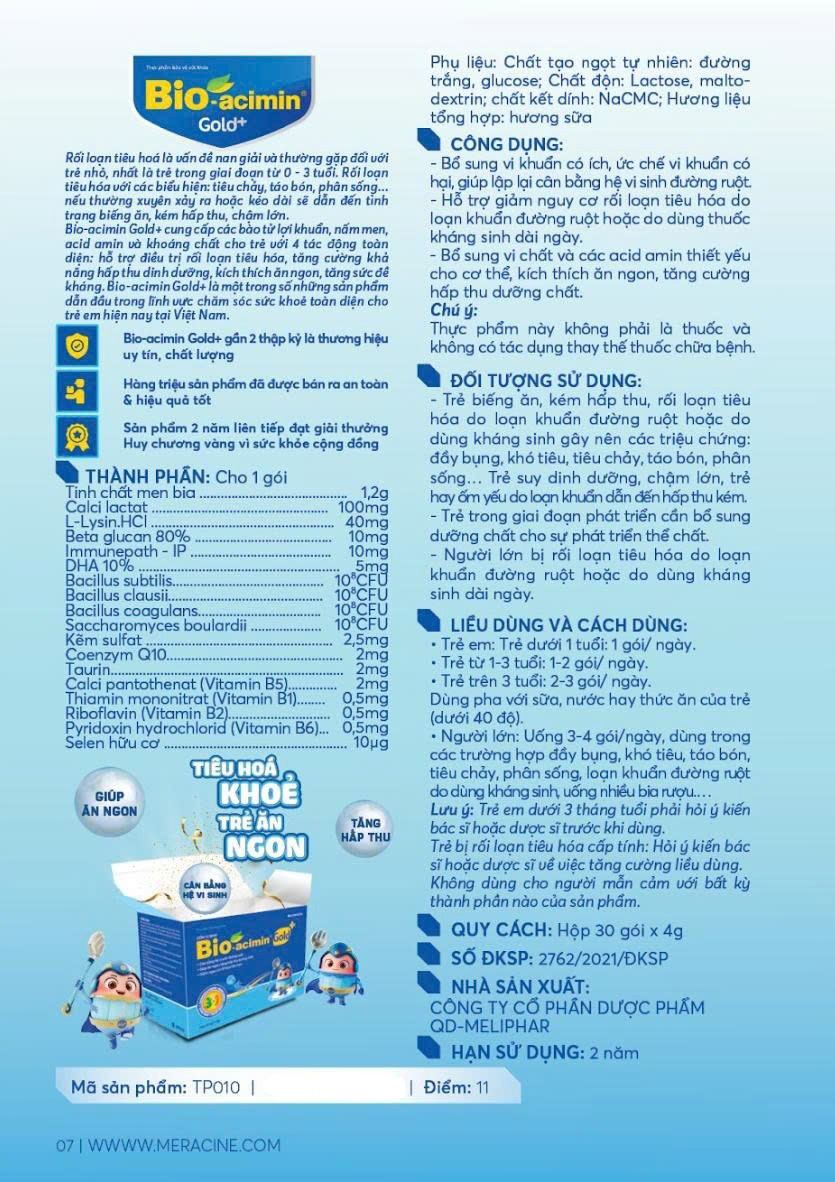 Thực phẩm bảo vệ sức khỏe Cốm vi sinh Bio - acimin Gold+