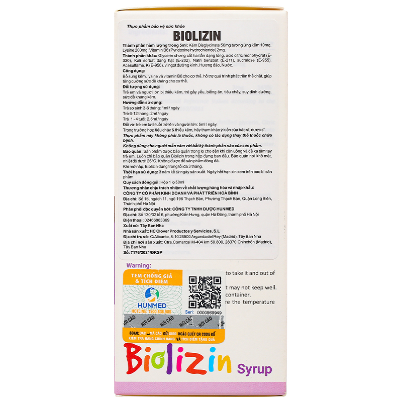 Combo 2 siro Biolizin tăng cường sức đề kháng hương đào, 50 ml dạng uống (từ 3 tháng) 6