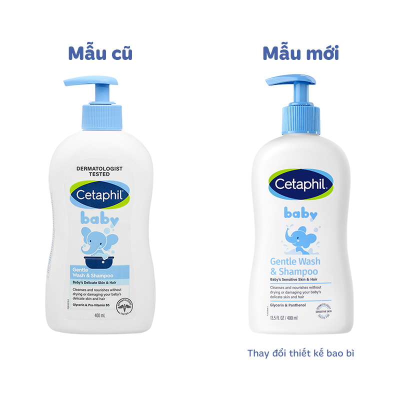 Combo 2 sữa tắm & gội 2in1 cho bé Cetaphil Baby Gentle hương dịu nhẹ 400 ml (mọi độ tuổi) - Giao bao bì ngẫu nhiên 2