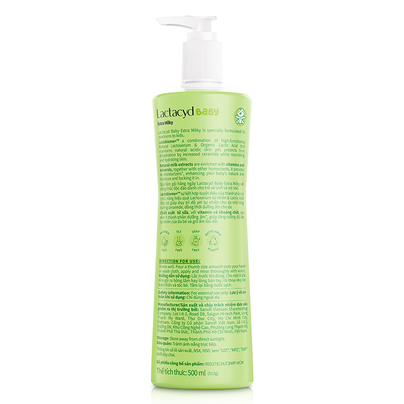 Combo 2 sữa tắm & gội 2in1 cho bé Lactacyd Extra Milky hương dịu nhẹ 500 ml (mọi độ tuổi) - Giao bao bì ngẫu nhiên 4