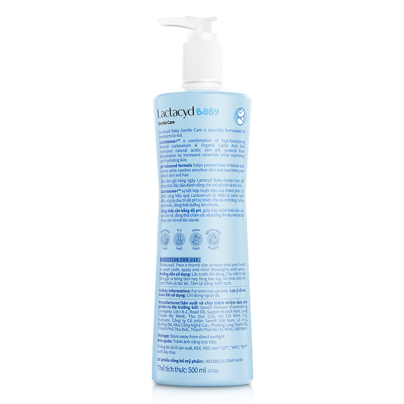 Sữa tắm & gội 2in1 cho bé Lactacyd Gentle Care hương dịu nhẹ 500 ml (mọi độ tuổi) - Giao bao bì ngẫu nhiên 9