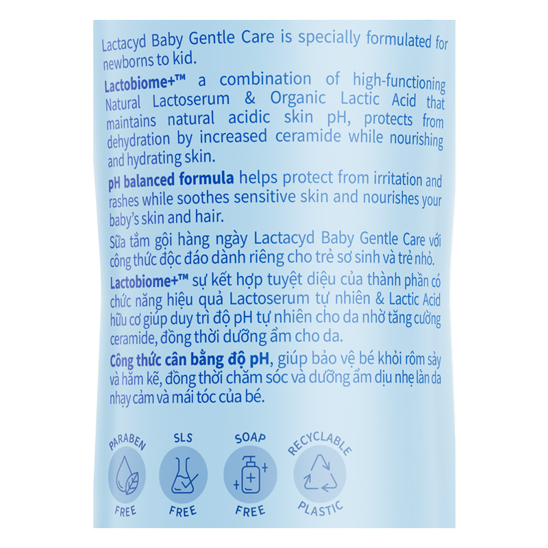 Sữa tắm & gội 2in1 cho bé Lactacyd Gentle Care hương dịu nhẹ 500 ml (mọi độ tuổi) - Giao bao bì ngẫu nhiên 10