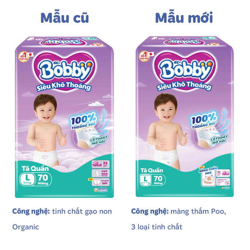Combo 2 tã quần Bobby size L 70 miếng/bịch (9 - 14 kg) - Giao bao bì ngẫu nhiên 2