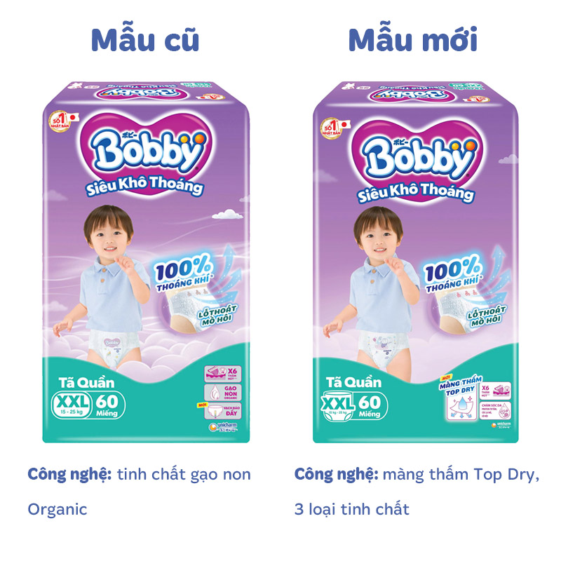 Combo 2 tã quần Bobby size XXL 60 miếng (15 - 25 kg) - Giao bao bì ngẫu nhiên 2