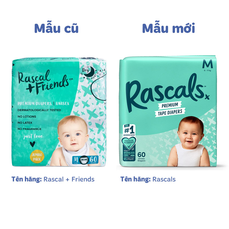Tã dán Rascals size M 60 miếng (6 - 11 kg) - Giao bao bì ngẫu nhiên 30