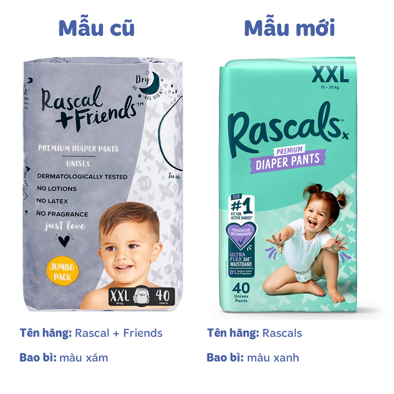 Tã quần Rascals size XXL 40 miếng (15 - 20 kg) - Giao bao bì ngẫu nhiên 30