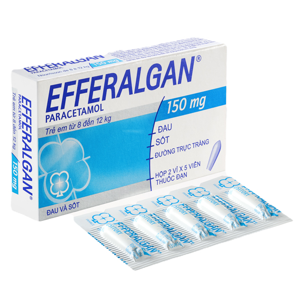 Viên đặt trực tràng Efferalgan 150mg giúp giảm đau, hạ sốt