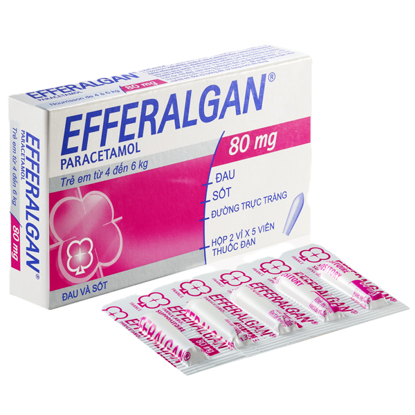 Viên đặt trực tràng Efferalgan 80mg giảm đau, hạ sốt