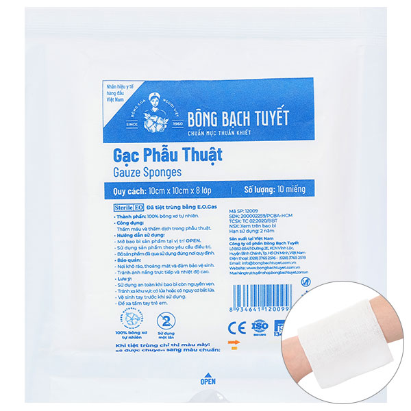 Gạc y tế Bông Bạch Tuyết (10cm x 10cm x 8 lớp)