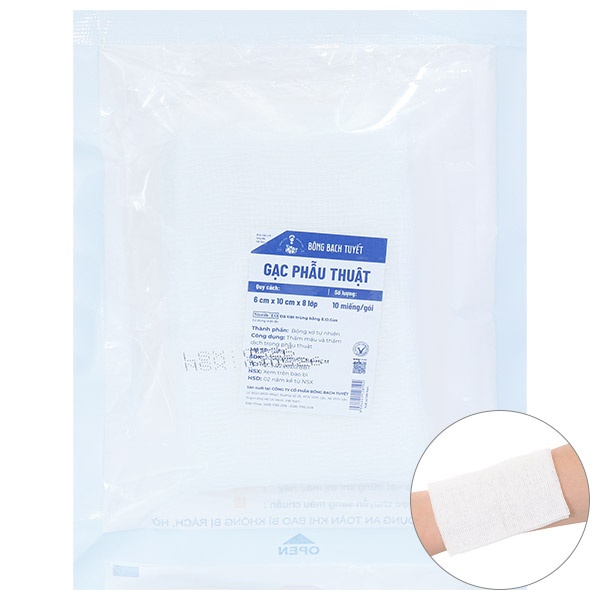 Gạc y tế Bông Bạch Tuyết (6cm x 10cm x 8 lớp)