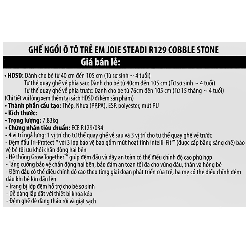Ghế ngồi ô tô Joie Steadi R129 Cobble Stone (0 - 4 tuổi) 21
