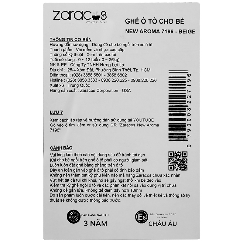 Ghế ngồi ô tô Zaracos New Aroma 7196 (0 - 12 tuổi) - Màu be 20