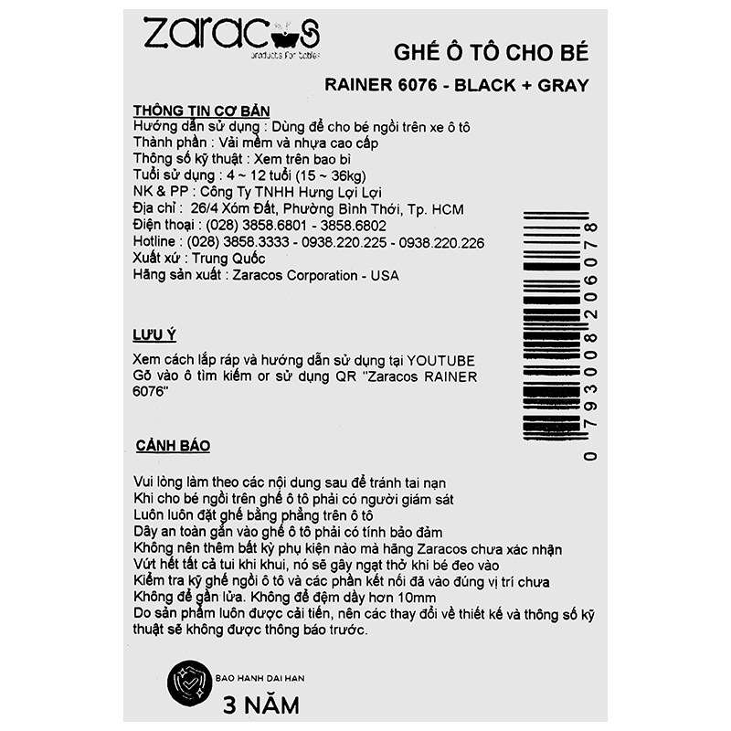 Ghế ngồi ô tô Zaracos Rainer 6076 (4 - 12 tuổi) - Màu đen 16