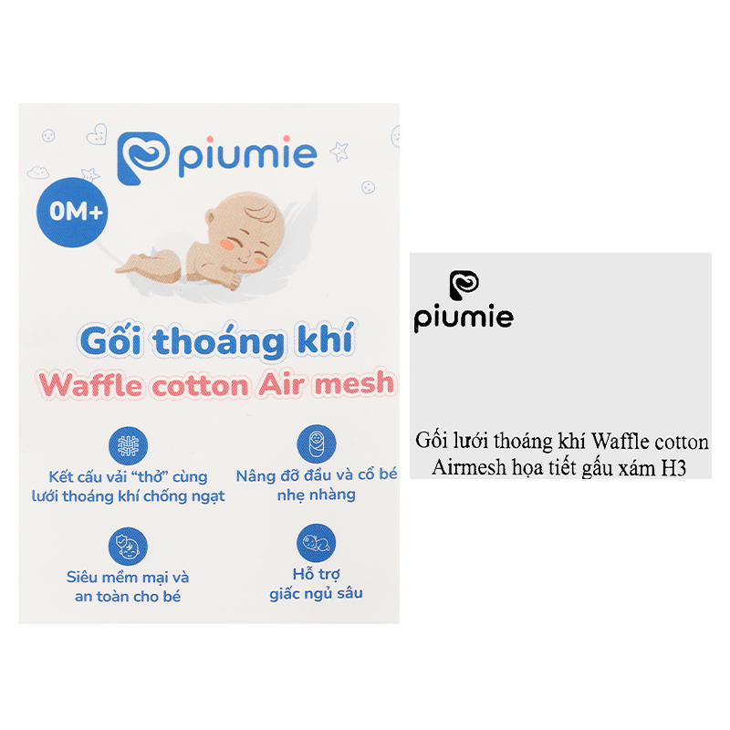 Gối lưới thoáng khí waffle cotton Air Mesh Piumie 25x38 cm - Gấu xám (từ 0 tháng) 5