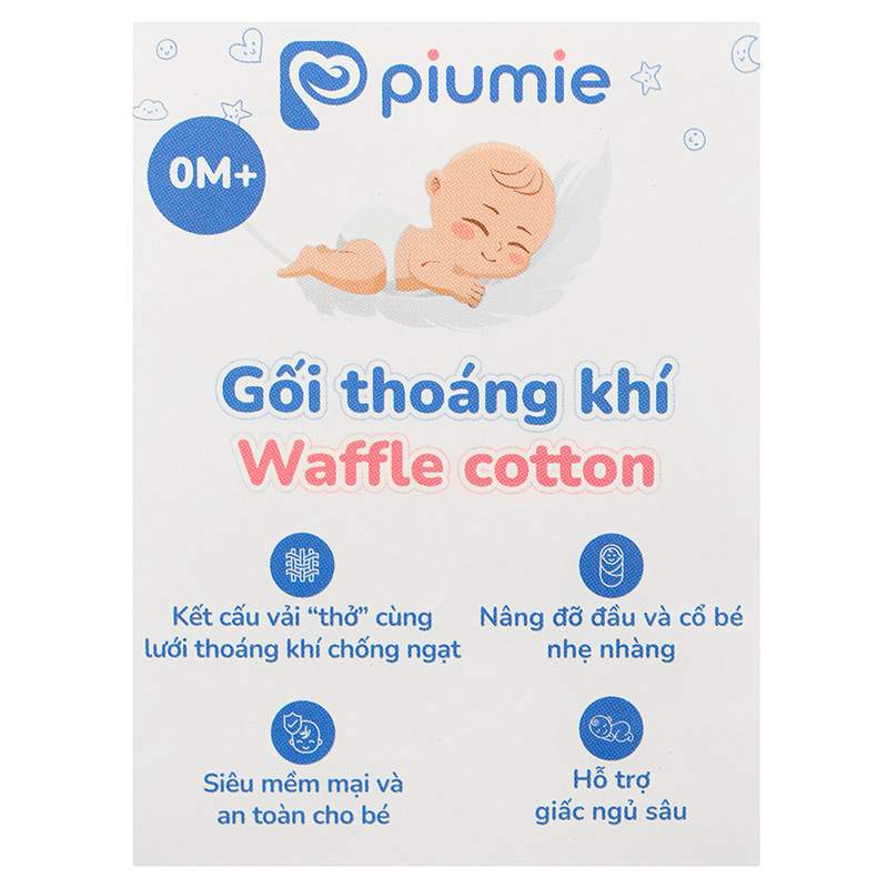 Gối lưới waffle cotton Piumie thoáng khí 25x38 cm - Gấu (từ 0 tháng) 11