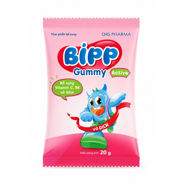 Kẹo dẻo Bipp Gummy Active bổ sung vitamon C, kẽm và B6 tăng cường sức đề kháng hương trái cây, 20g dạng gói - AVAKids.com