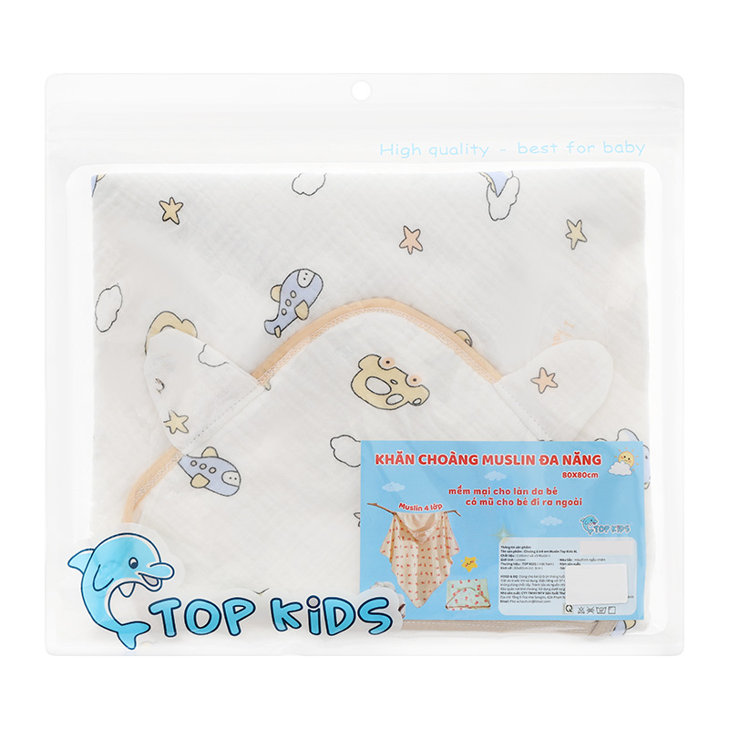 Khăn quấn cotton TOP KIDS 80x80 cm - Màu ngẫu nhiên 22