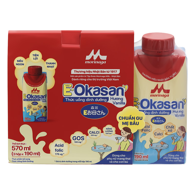 Thùng 24 hộp sữa bầu Morinaga E-Okasan hương vani 190 ml 21