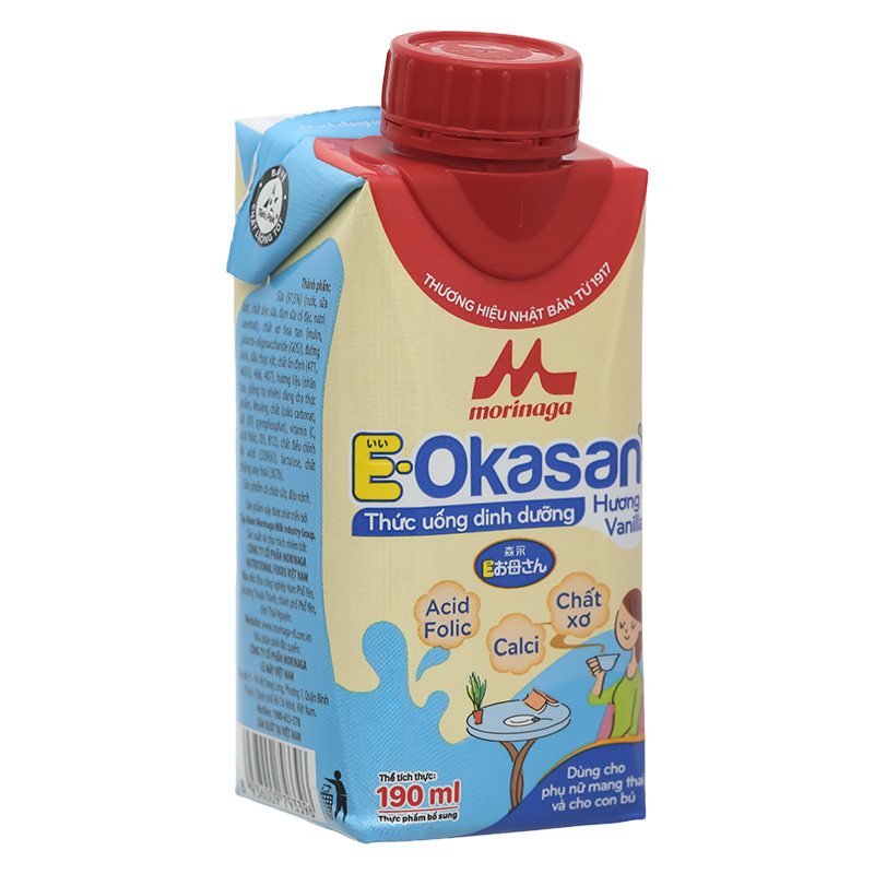 Thùng 24 hộp sữa bầu Morinaga E-Okasan hương vani 190 ml 25