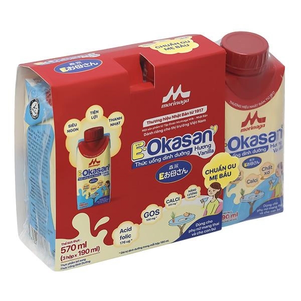 Lốc 3 hộp sữa bầu Morinaga E-Okasan hương vani 190 ml - AVAKids.com