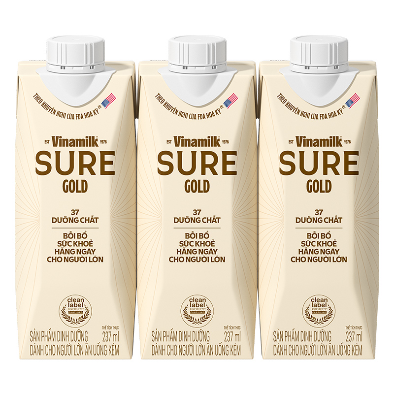 Thùng 24 sữa nước dinh dưỡng người lớn Vinamilk Sure Gold hương tự nhiên 237 ml 15