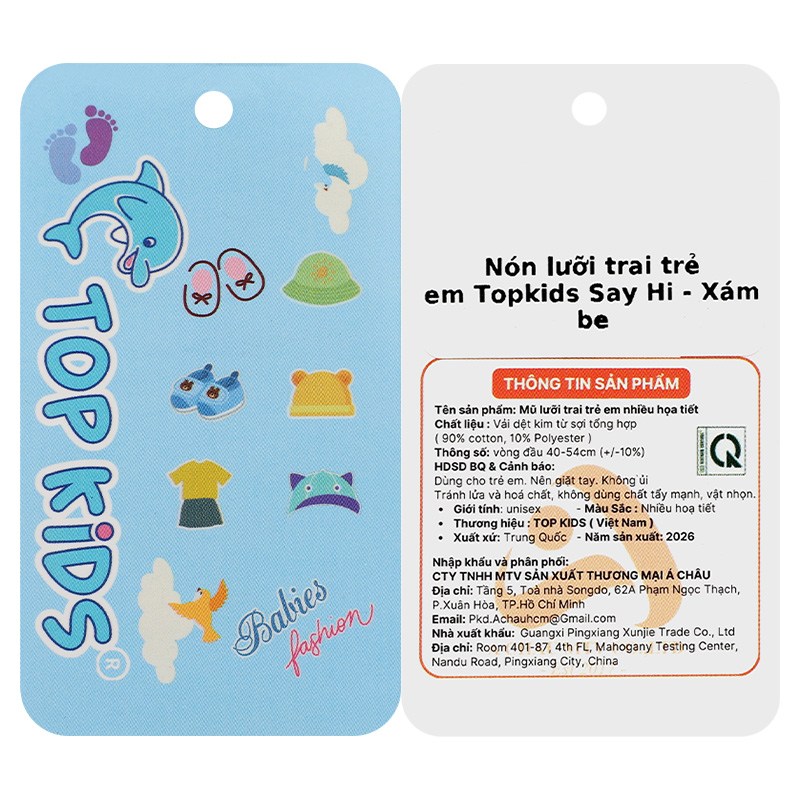 Nón kết cho bé TOP KIDS Say Hi màu xám be 8