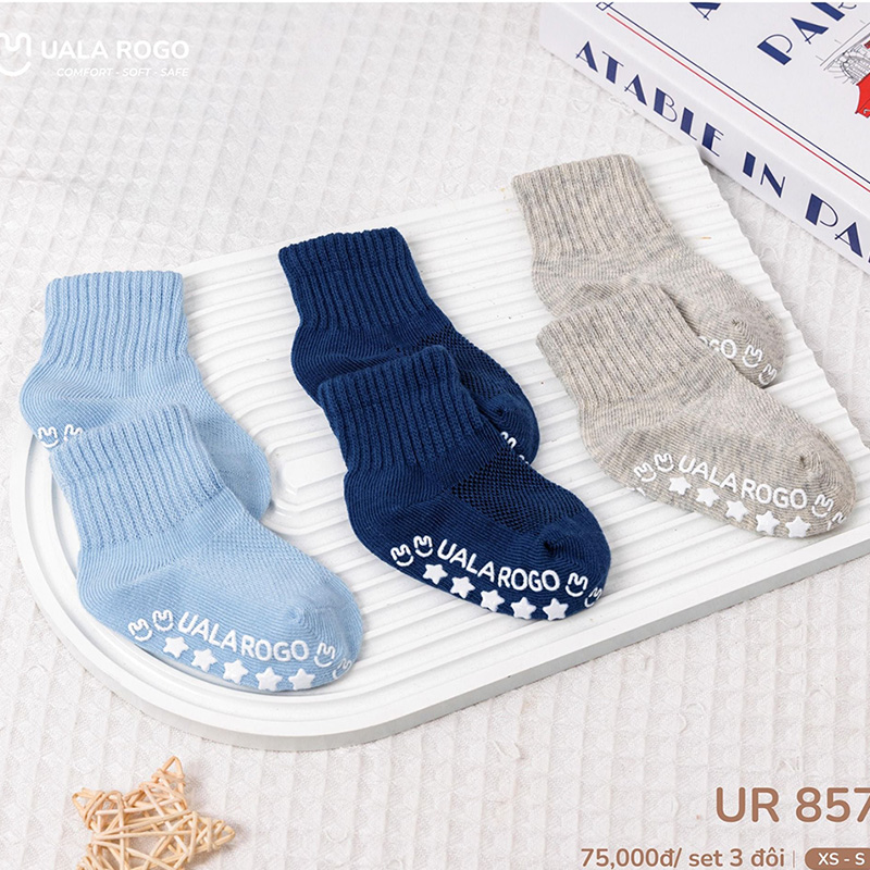 Set 3 tất sơ sinh cổ cao Ualarogo UR857 trơn - Giao màu ngẫu nhiên 3