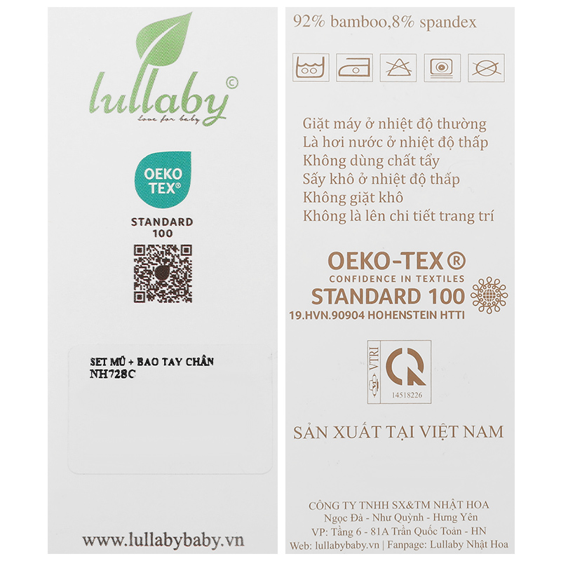 Set nón, bao tay bao chân in hình Lullaby NH728C màu trắng (0 - 3 tháng) 24