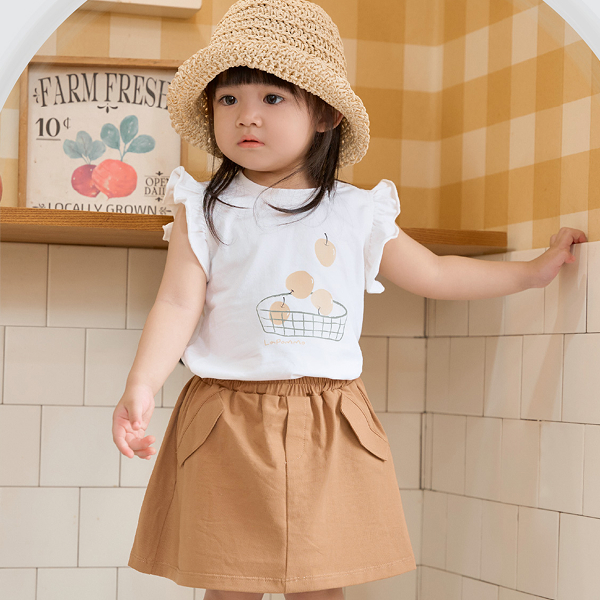 Set váy bé gái La Pomme giỏ trái cây mùa hè màu trắng - nâu - AVAKids.com