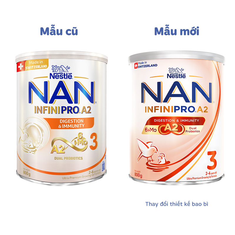 Combo 2 sữa bột NAN InfiniPro A2 6HMO số 3 (đạm quý A2) 800g (2 - 6 tuổi) 20