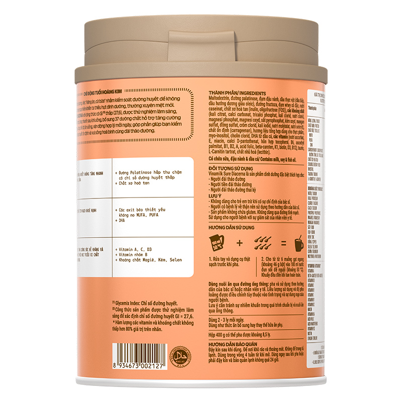Sữa bột người lớn Vinamilk Sure Diacerna vị tự nhiên 400g 7