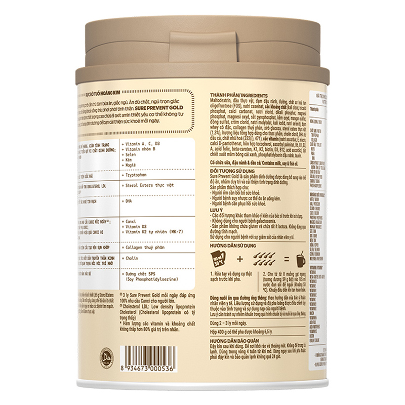 Sữa bột người lớn Vinamilk Sure Prevent Gold hương tự nhiên 400g 7