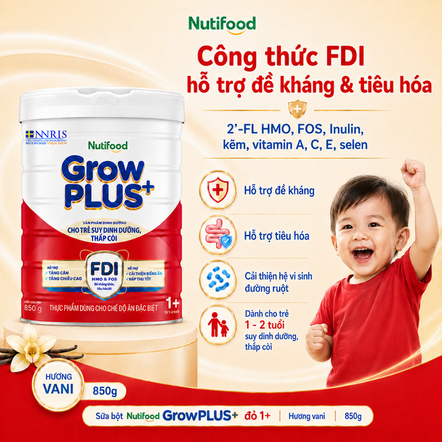 Sữa bột Nutifood GrowPLUS+ đỏ 1+ - Công thức FDI