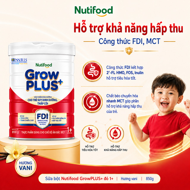 Sữa bột Nutifood GrowPLUS+ đỏ 1+ - Hỗ trợ hấp thu