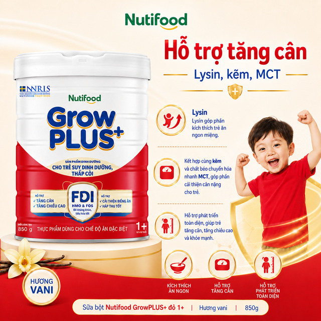 Sữa bột Nutifood GrowPLUS+ đỏ 1+ - Hỗ trợ tăng cân