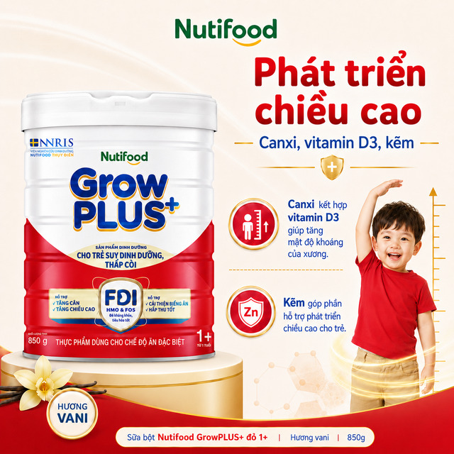 Sữa bột Nutifood GrowPLUS+ đỏ 1+ - Phát triển chiều cao