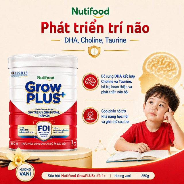 Sữa bột Nutifood GrowPLUS+ đỏ 1+ - Phát triển trí não