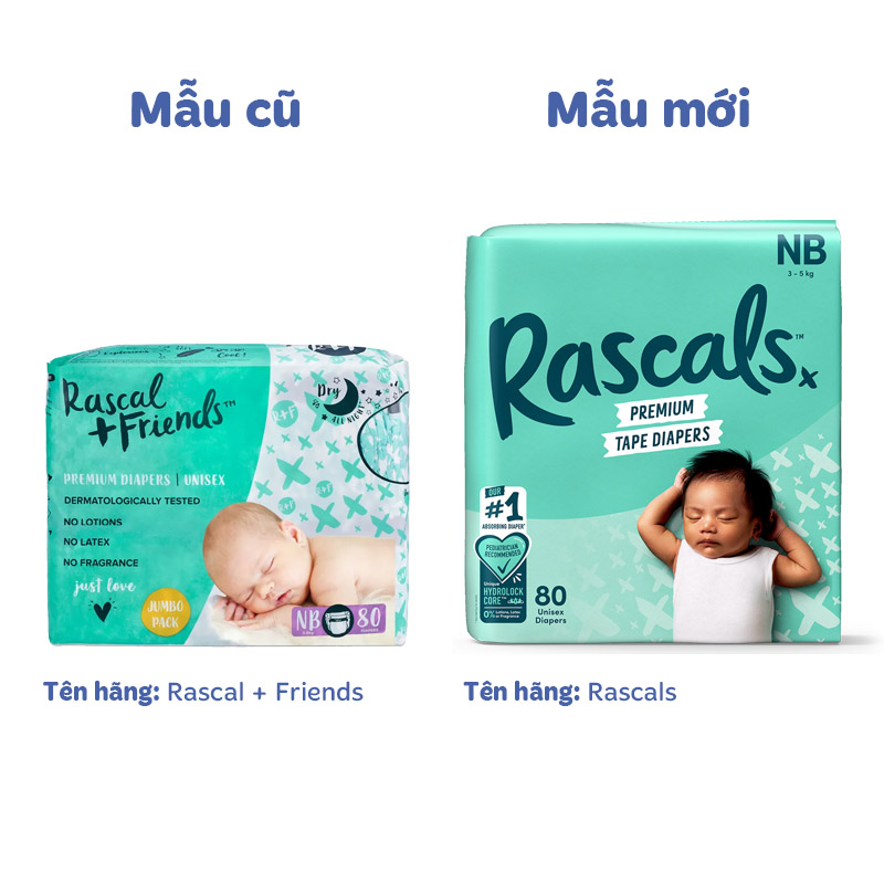 Combo 2 tã dán Rascals size NB 80 miếng/bịch (3 - 5 kg) - Giao bao bì ngẫu nhiên 2