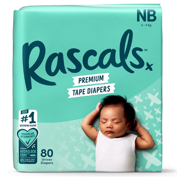 Combo 3 tã dán Rascals size NB 80 miếng/bịch (3 - 5 kg) - Giao bao bì ngẫu nhiên - AVAKids.com