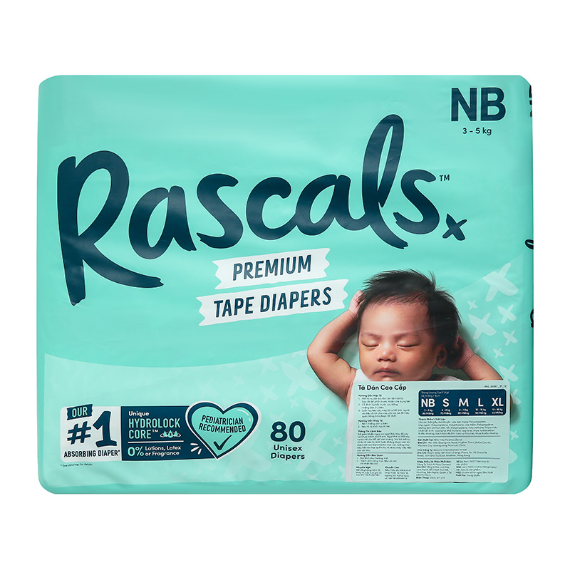 Combo 2 tã dán Rascals size NB 80 miếng/bịch (3 - 5 kg) - Giao bao bì ngẫu nhiên 3