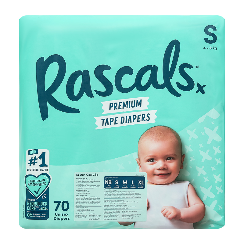Combo 2 tã dán Rascals size S 70 miếng/bịch (4 - 8 kg) - Giao bao bì ngẫu nhiên 3