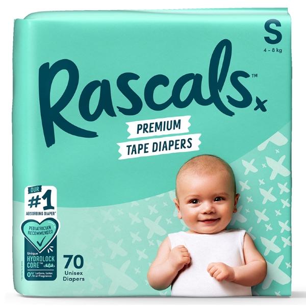 Combo 3 tã dán Rascals size S 70 miếng/bịch (4 - 8 kg) - Giao bao bì ngẫu nhiên - AVAKids.com