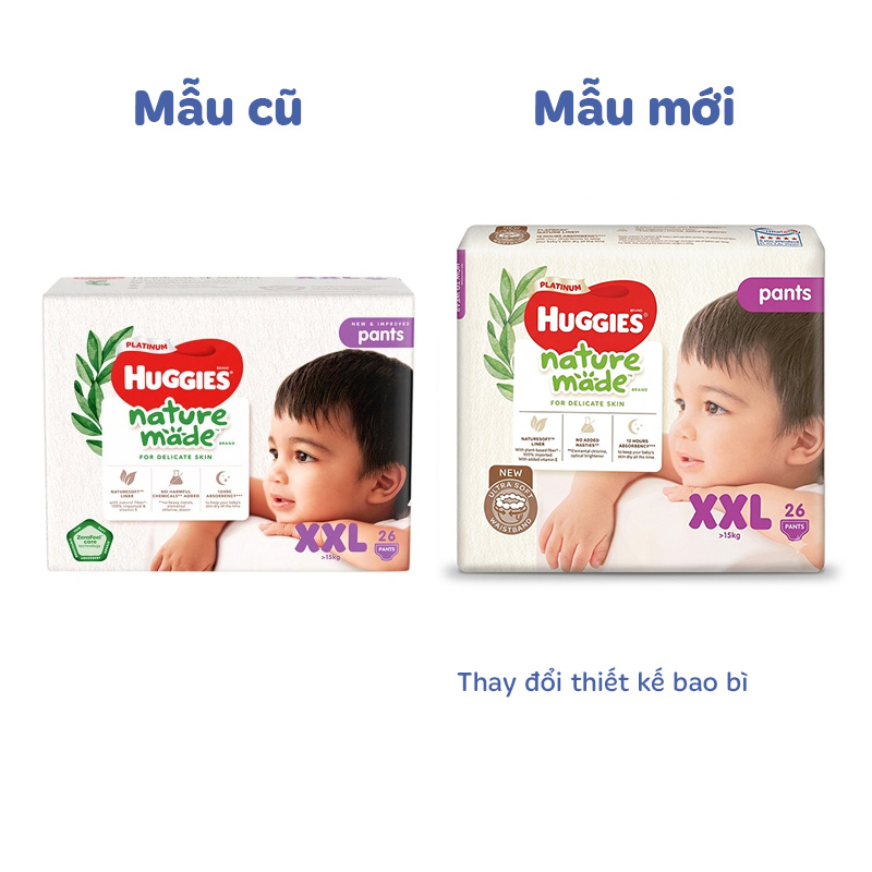 Tã quần Huggies Platinum nature made siêu cao cấp size XXL 26 miếng (Trên 15 kg) - Giao bao bì ngẫu nhiên 2