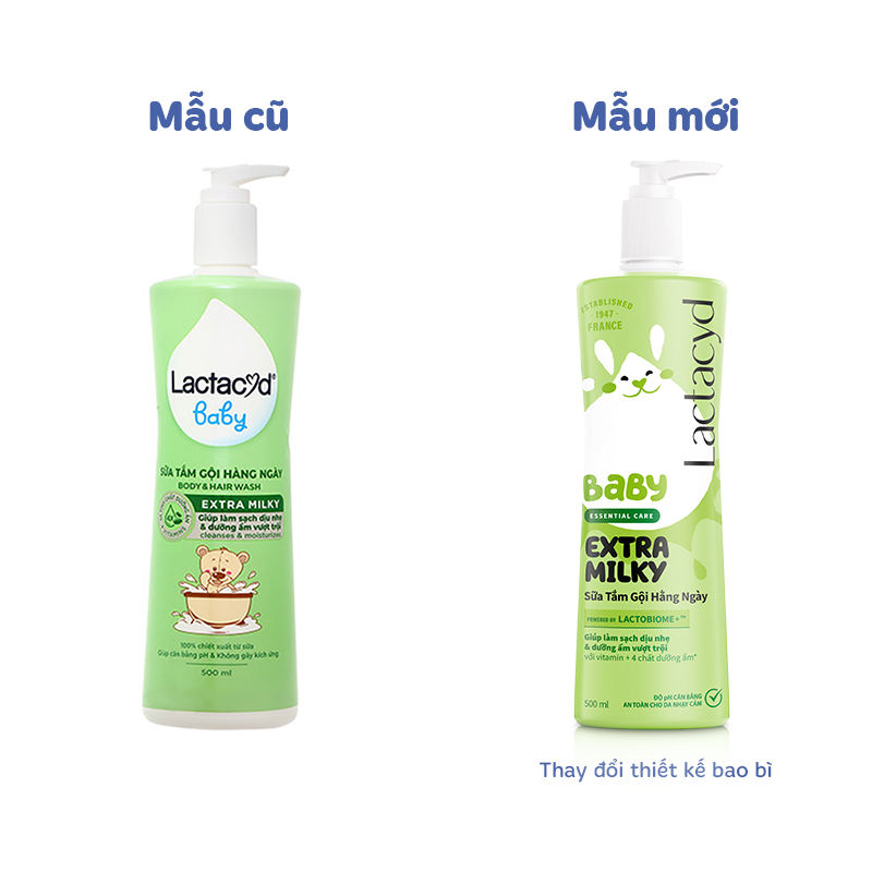 Combo 2 sữa tắm & gội 2in1 cho bé Lactacyd Extra Milky hương dịu nhẹ 500 ml (mọi độ tuổi) - Giao bao bì ngẫu nhiên 8